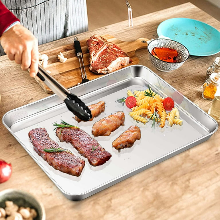 Baking Tray Set of 2, Yayun Stainless Steel Oven Tray– Large Cookie Sheet  Pan for Baking Cooking Serving - 16 x 12 x 1 inch, Healthy & Non Toxic,  Easy Clean & Dishwasher Safe 