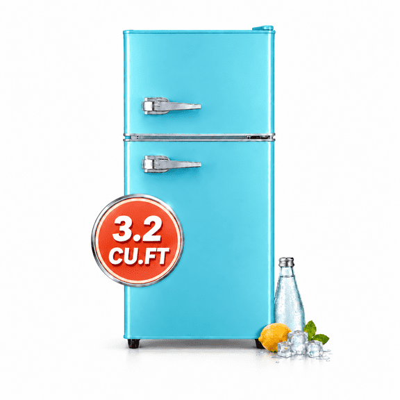 Novadexor 3.2 cu ft Retro Refrigerator, Two Door Mini Fridge with Freezer, Sea Blue