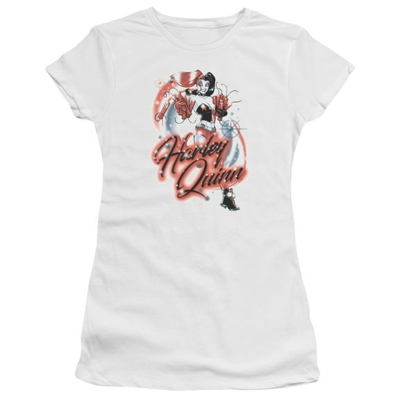 Batman Harley Airbrush S/S Junior Women's T-Shirt Sheer-White