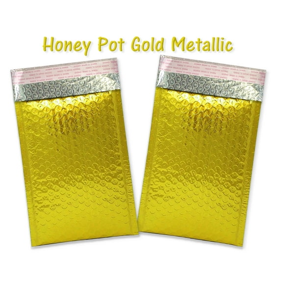 6x10, 4x8" Honey Pot Gold & Pink Metallic Bubble Mailers, Self Seal Glamour Colored Mailing Envelopes Medium, Small