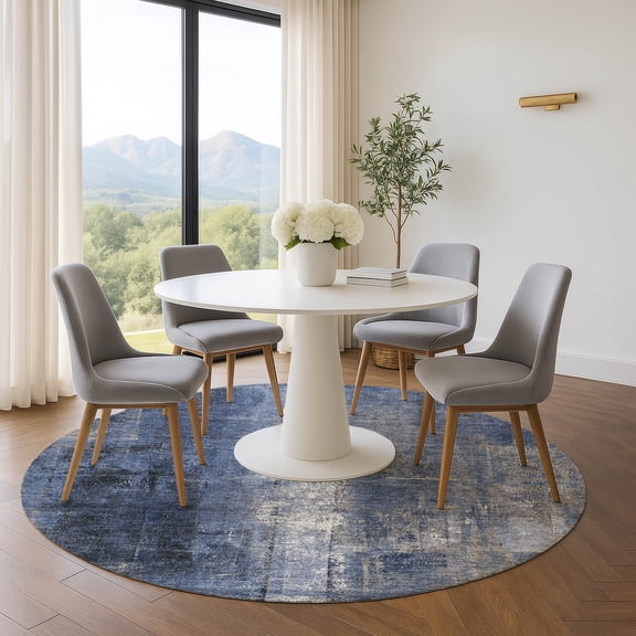 Addison Rugs Mayfield Premium Machine Washable Transitional Abstract Navy Round Rug, 8' x 8'