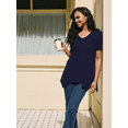 thumbnail image 6 of Gleelaud Womens Solid Color Crew Neck Tunic Tops Short Sleeve Casual irregular hem Flowy T Shirts Navy Blue, 6 of 8