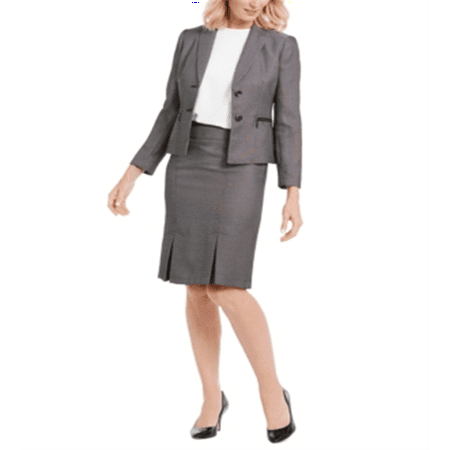 Le Suit Women's Pleated Hem Skirt Suit Gray Size 4 Petite