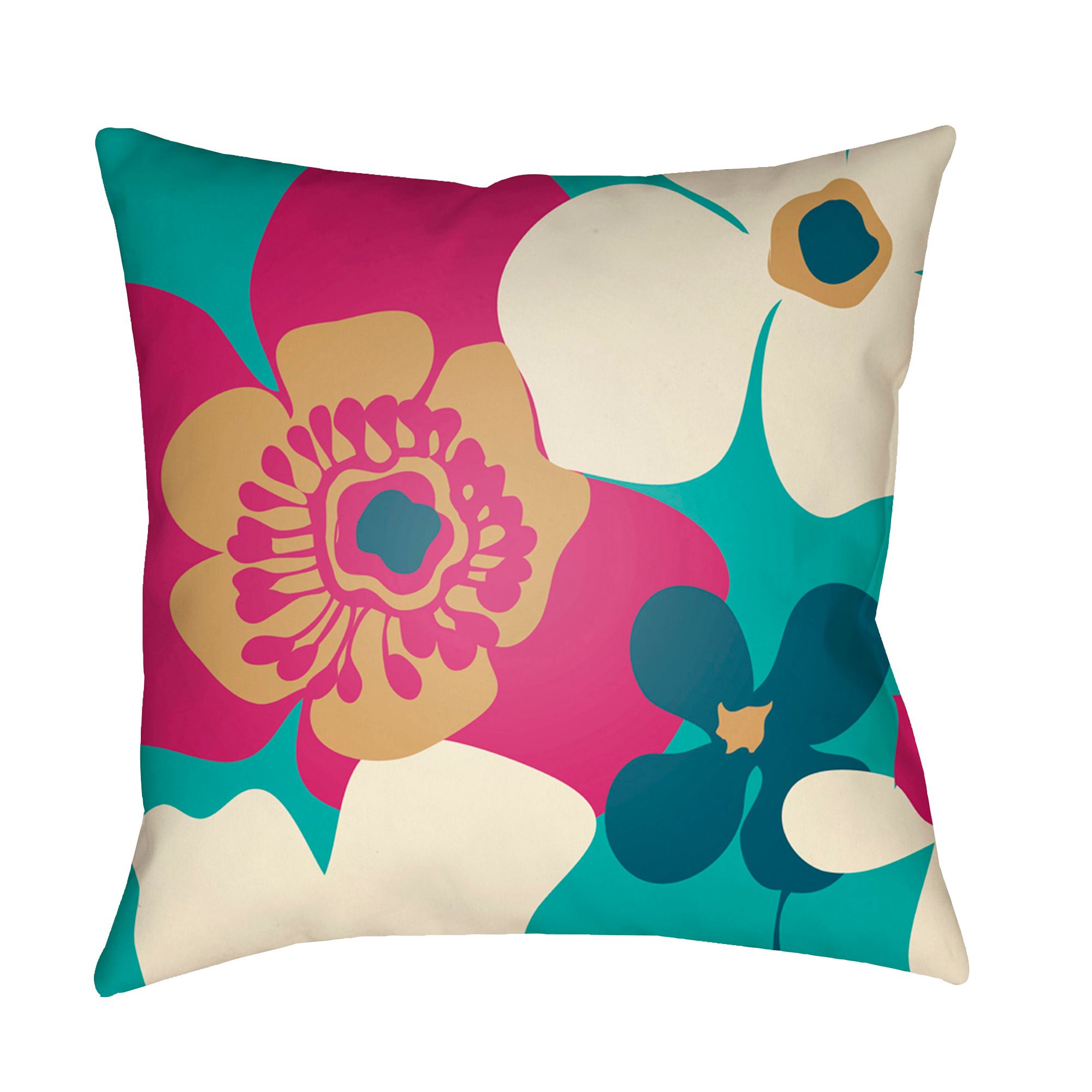 22" Pink and Teal Blue Floral Square Throw Pillow Cover