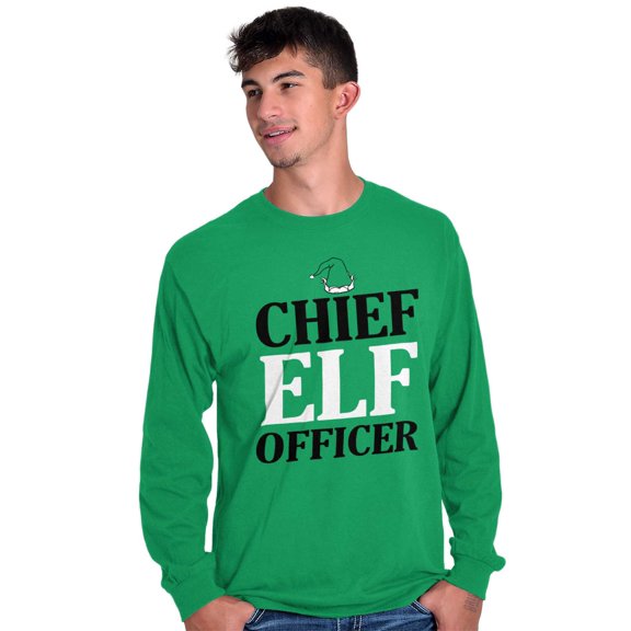 Xmas Chief Elf Officer Santa Helper Long Sleeve TShirt Men Women Brisco Brands S