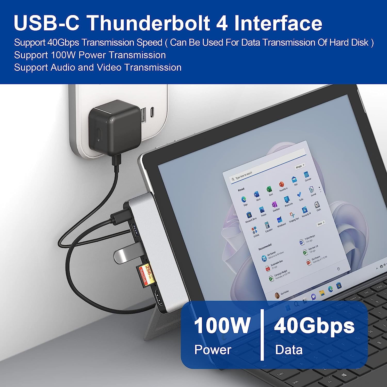 Surface Pro 9 Hub Docking Station with 4K HDMI, USB-C Thunerbolt 4(Video+Data+100W Charge), 2X USB3.0, SD+TF Card Slot, Triple Display(Surface Pro9+HDMI+USB C) for Microsoft Surface Pro 9/Pro X