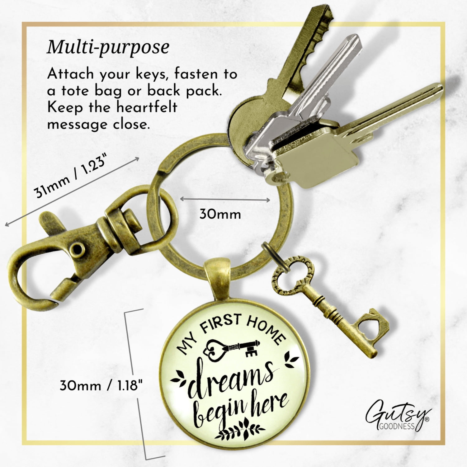 My First Home Gutsy Goodness Bronze Keychain Dreams Begin Here Homeowner Home Buyers Gift