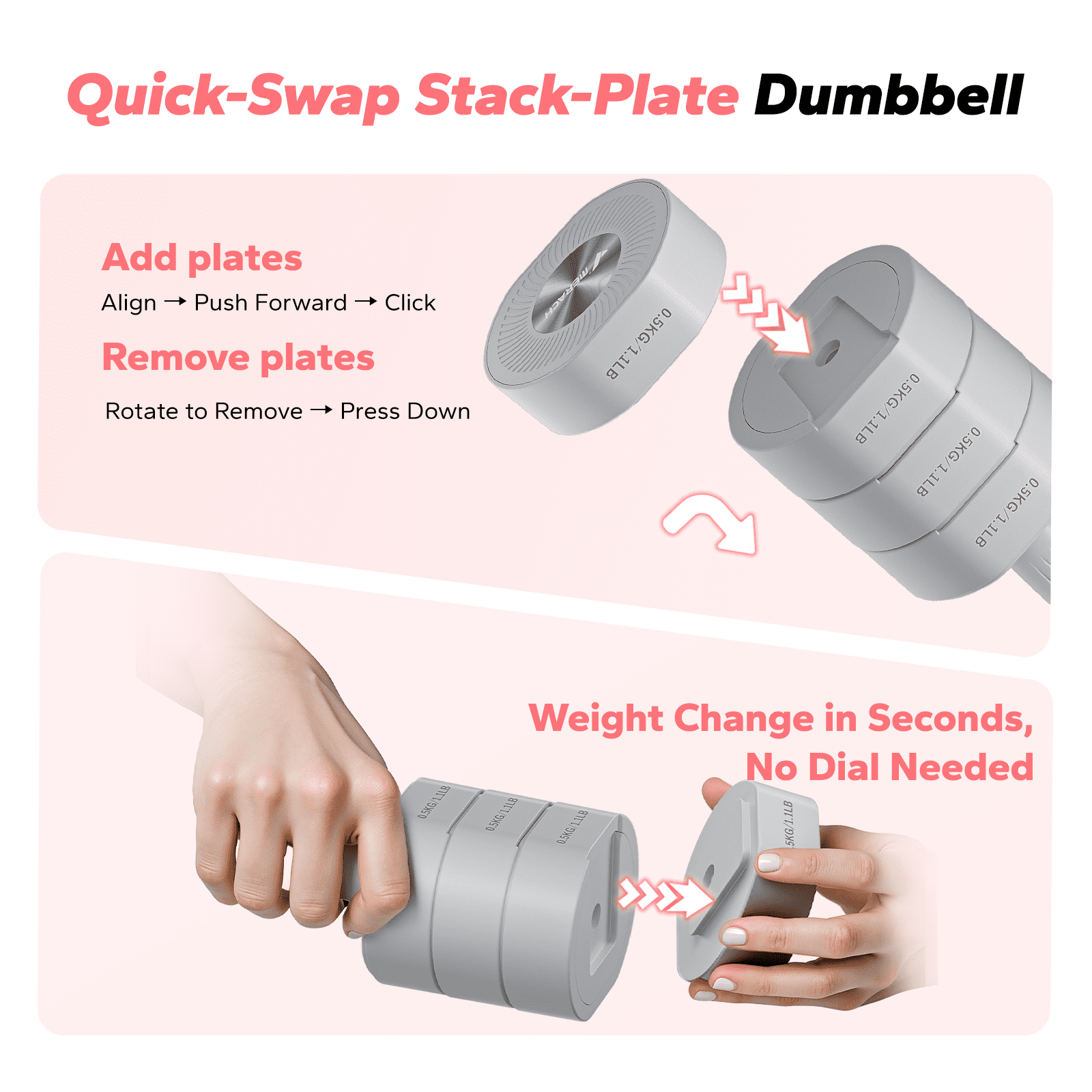 MERACH Adjustable Dumbbell Set, 4 in 1 Free Hand Weights for Women, Home Gym, 8.8 lbs, Set of 2