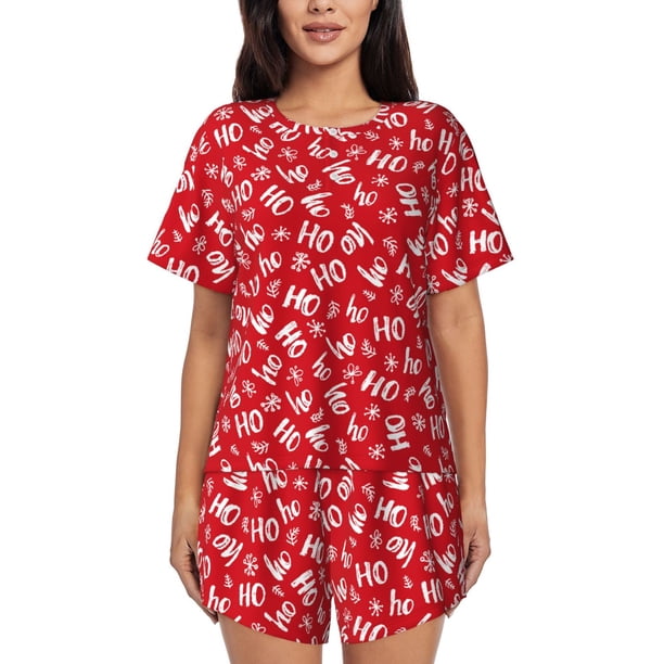 Fotbe Hohoho Conjunto de Pijama Estampado para Mujer, 2 Piezas, Ropa de Dormir con Camiseta de Manga Corta y Shorts Suaves-Large