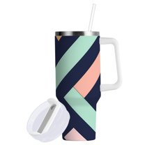 Yayeee 30oz Double-Wall Insulated Stainless Steel Tumbler with Handle Bottle, Green Stripes