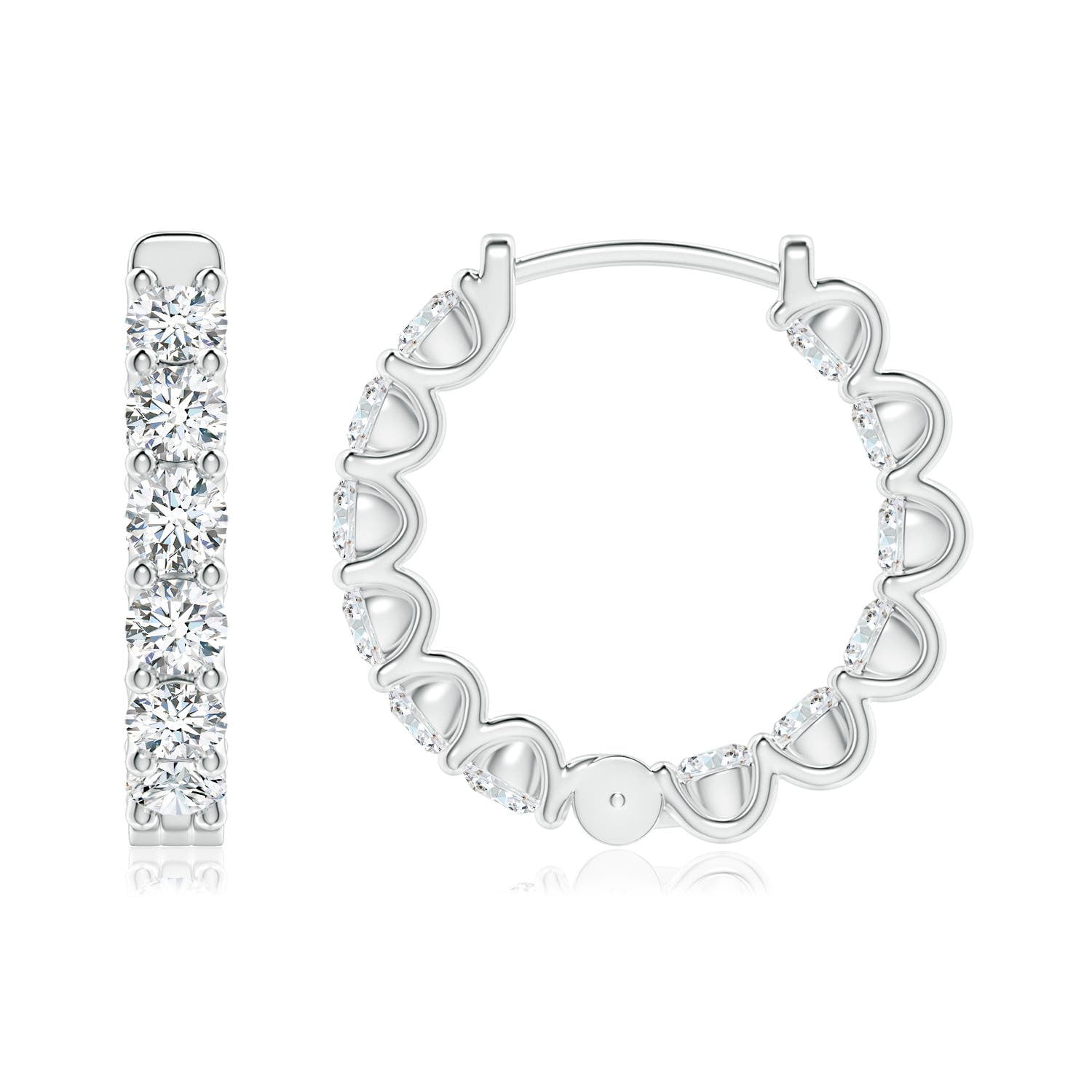 Angara Lab Grown Diamond Hoop Earrings for Women in 14K White Gold - April Birthstone Jewelry | Prong Set 1.66ctw Lab Created Diamond Hoops