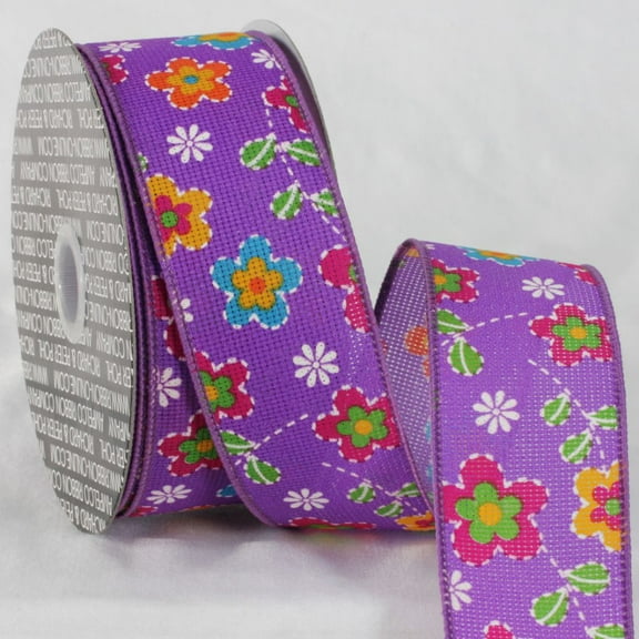 The Ribbon People Purple and Blue Floral Ribbon 2" x 20 Yards