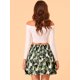 thumbnail image 3 of Minifalda Con Estampado Floral Tropical Y Cintura Fruncida Para Mujer Allegra K Verde L, 3 of 5