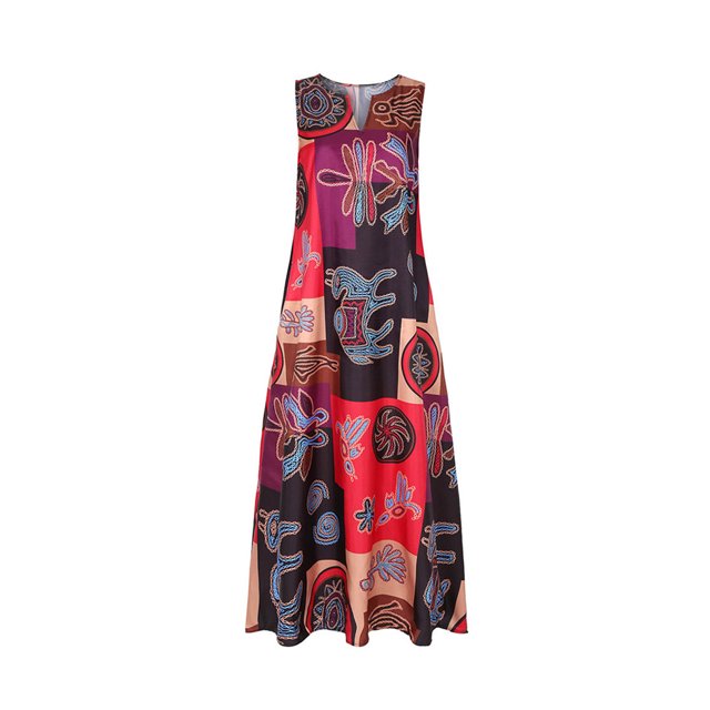 Minnieouse Vestido estampado de verano con cuello en V para mujer, vestidos sin mangas a la moda para fiestas y banquetes para niñas, ropa de poliéster Vestidos Rojo 5XL Minnieouse AP018683-15