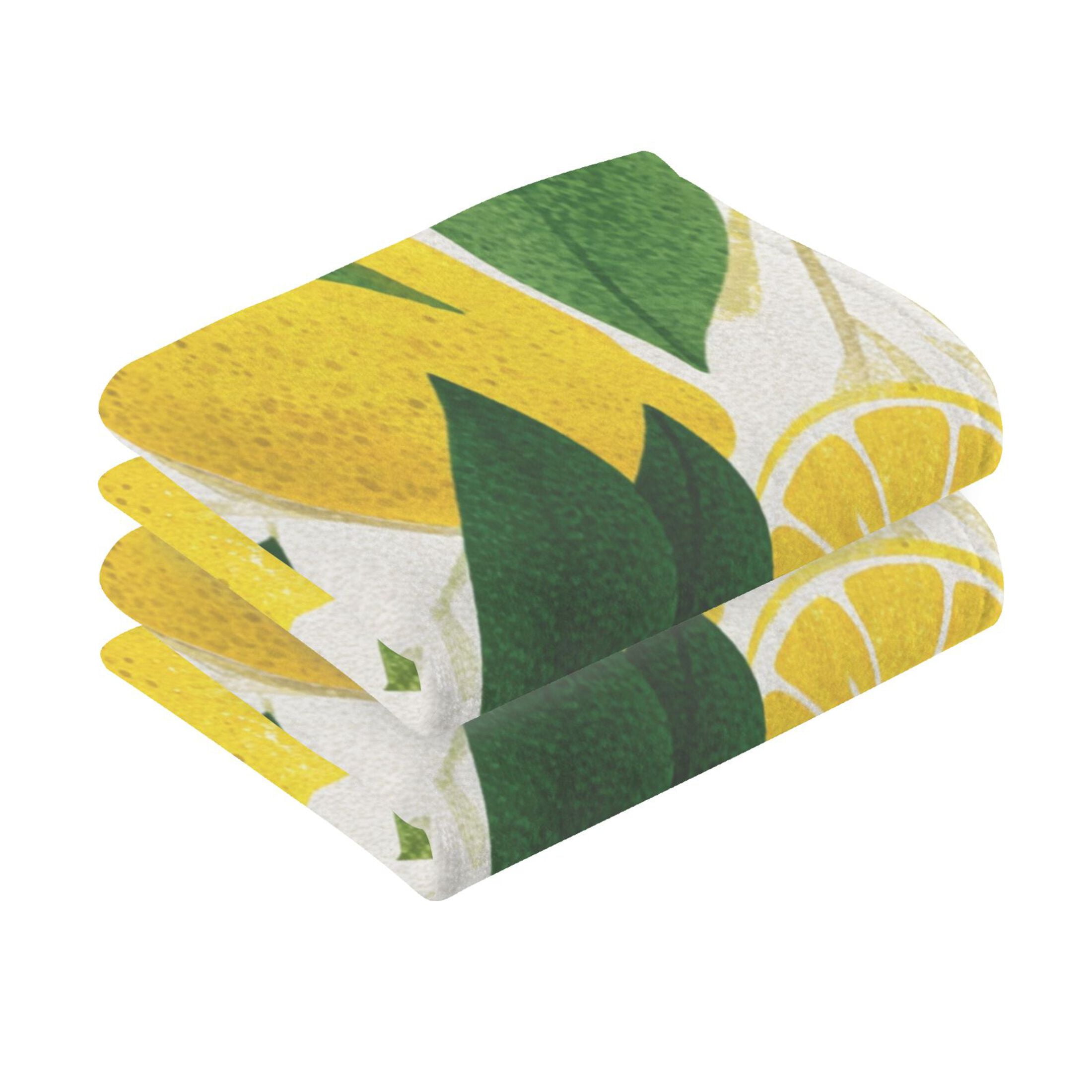 2 Pieces of Cotton Towel Face Towel Set Hand Towel Bath Towel Cotton Bath Towel Sets Yellow Lemon Pattern
