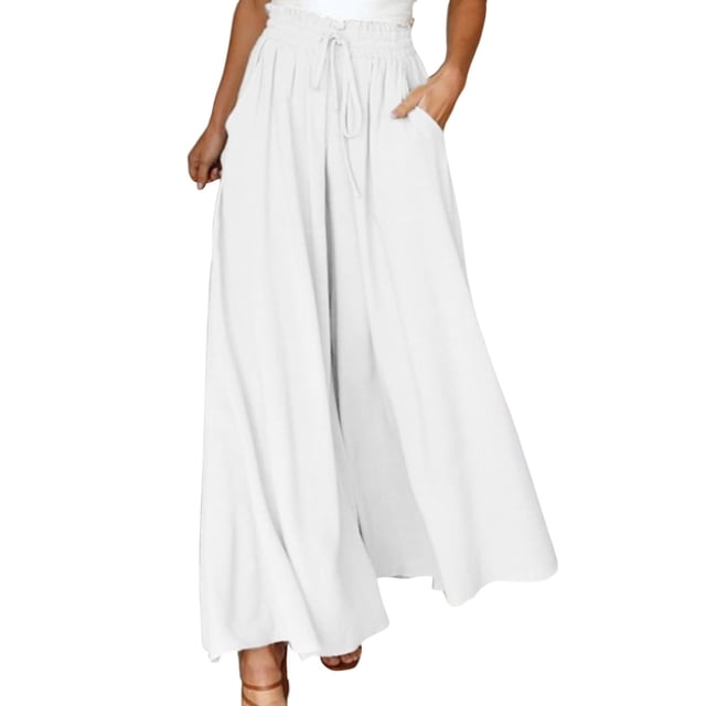 Pantalones de yoga de cintura alta y pierna ancha para mujer - Pantalones palazzo boho beach, elásticos, con aberturas laterales, opciones de tallas grandes