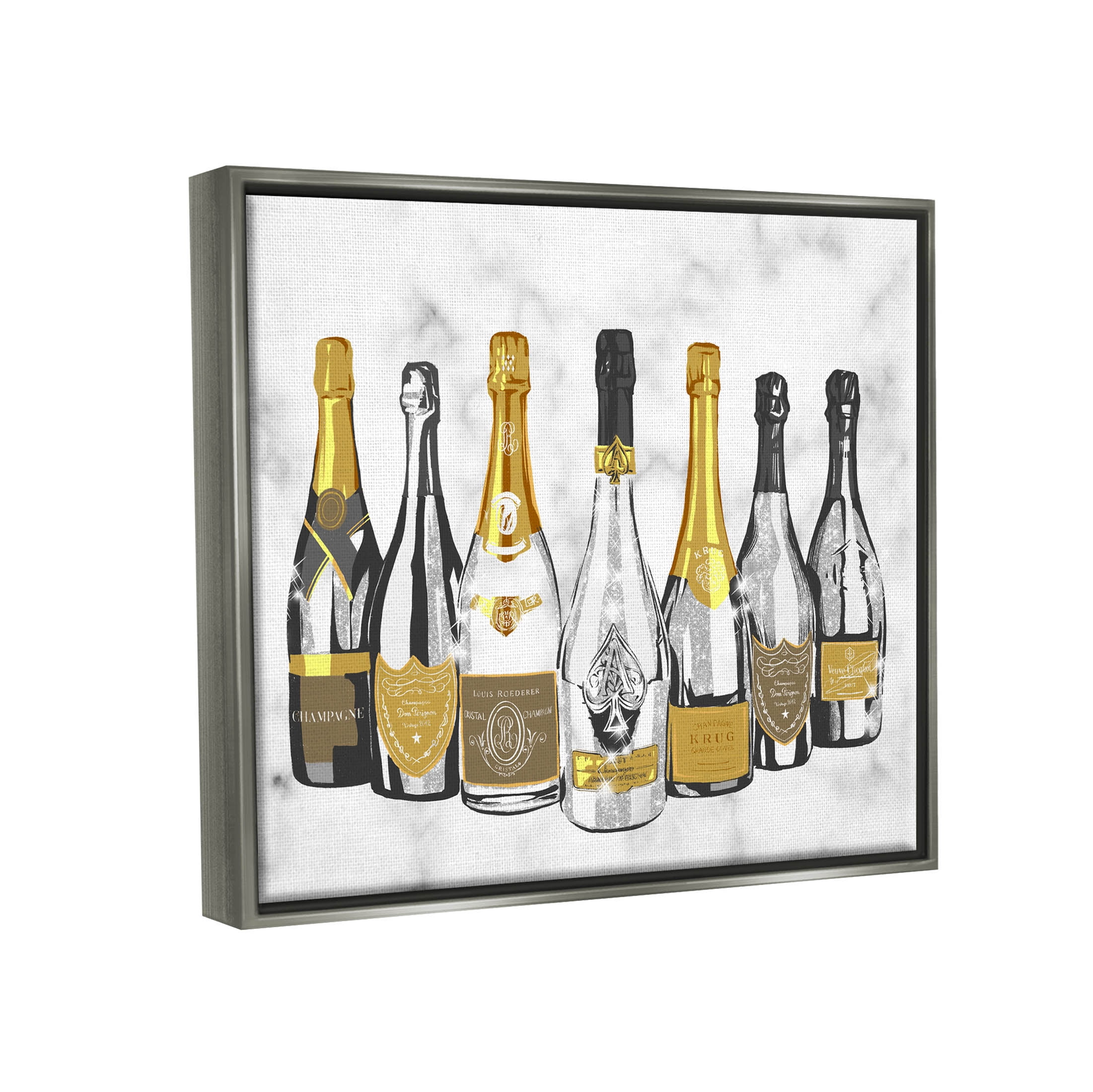 Stupell Industries Radiant Glam Twinkle Champagne Bottles Graphic Art Luster Gray Floating Framed Canvas Print Wall Art, Design by Ziwei Li