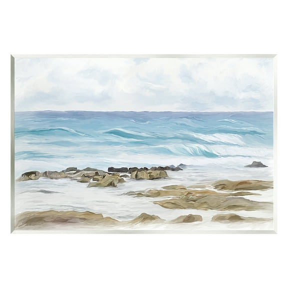 Stupell Industries Rocky Shore Beach Waves Landscape Painting Unframed Art Print Wall Art, 15 x 10