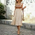 thumbnail image 6 of Htigea Summer Midi Dress for Women Casual Boho Sleeveless Tie Shoulder Beach Sundress Tiered Ruffle Dresses Beige,XL, 6 of 8