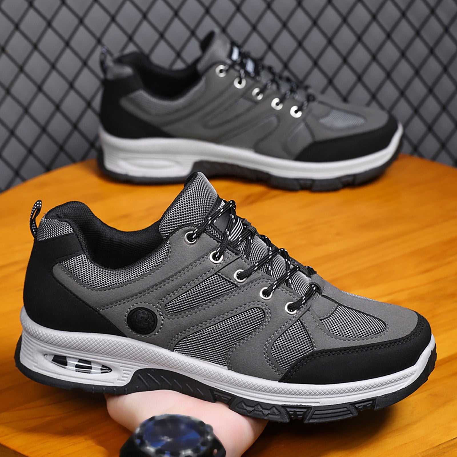 Dakaela Men's Low Top Hiking Shoes Waterproof Trekking Outdoor Work Sneakers Breathable Running Shoe