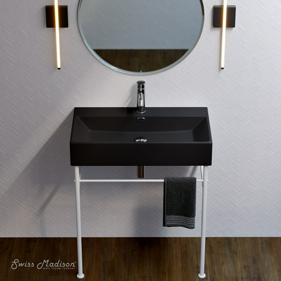 Claire 30 Ceramic Console Sink Matte Black Basin Matte White Legs