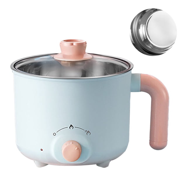 AMERTEER Portable Mini Electric Hot Pot Multi Functional Travel Cooker Auto Power Off Non Stick Rapid Heating Compact and Anti Dry Burning for Travel Dormitory (Stainless Steel Liner)