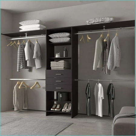 Closet Organizer System Modular with Hanging Rods & Drawers | Dark Brown | Particle Board
