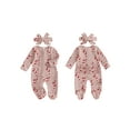 thumbnail image 2 of Miaouyo Infant Baby Girl Christmas Oblique Zipper Romper 0 3 6 12 18 Months Long Sleeve O Neck Candy Cane/Gingerbread Print Jumpsuit with Headband, 2 of 9