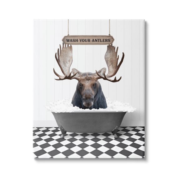 Stupell Industries Wash Your Antlers Moose Animals & Insects Painting Gallery Wrapped Canvas Print Wall Art, 16 x 20