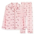 thumbnail image 2 of ibuvkizy Womens Pajama Sets,Silk Pajamas for Women Summer Womens Loungewear,Button Casual Long Sleeve Tops Loose Printing Pants Home Clothing Pajamas Set,Women's Fashion Gifts, 2 of 3