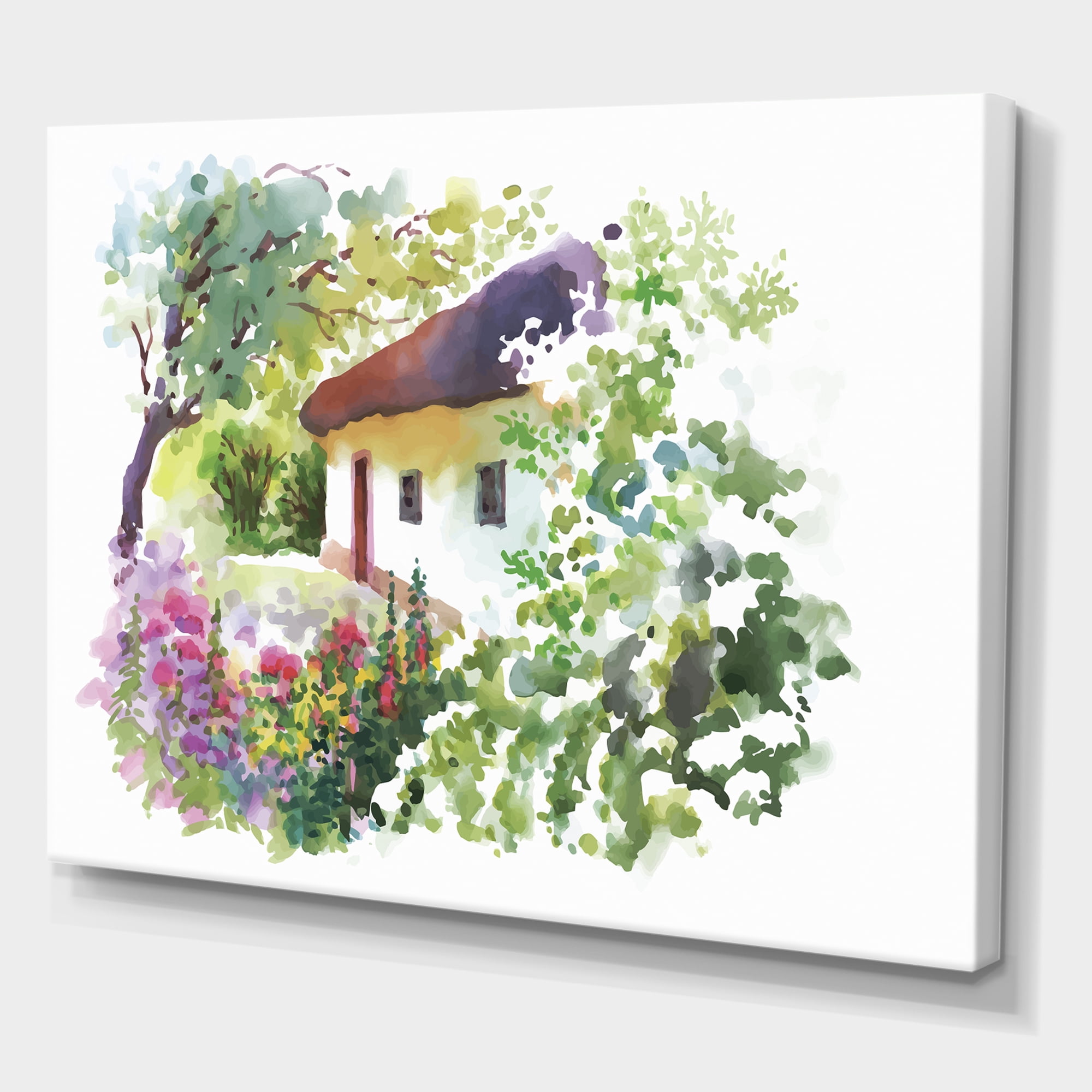 Designart ' Rural Village House On A Green Summer Day ' Traditional Canvas Wall Art Print
