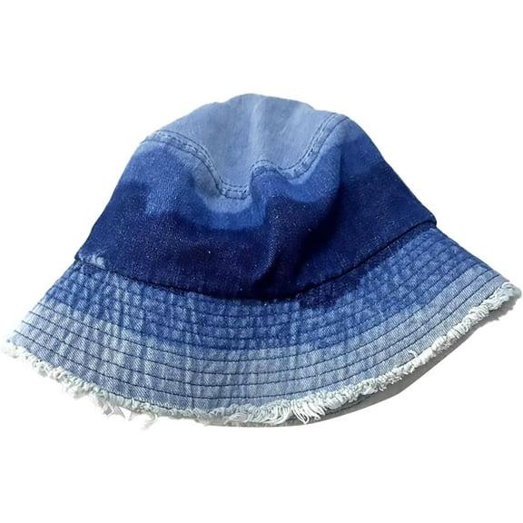 CoCoMangos Women Washed Frayed Basic Denim Bucket Hats Patchwork Distressed Large Brim Fisherman Caps Floppy Beach Sun Hats