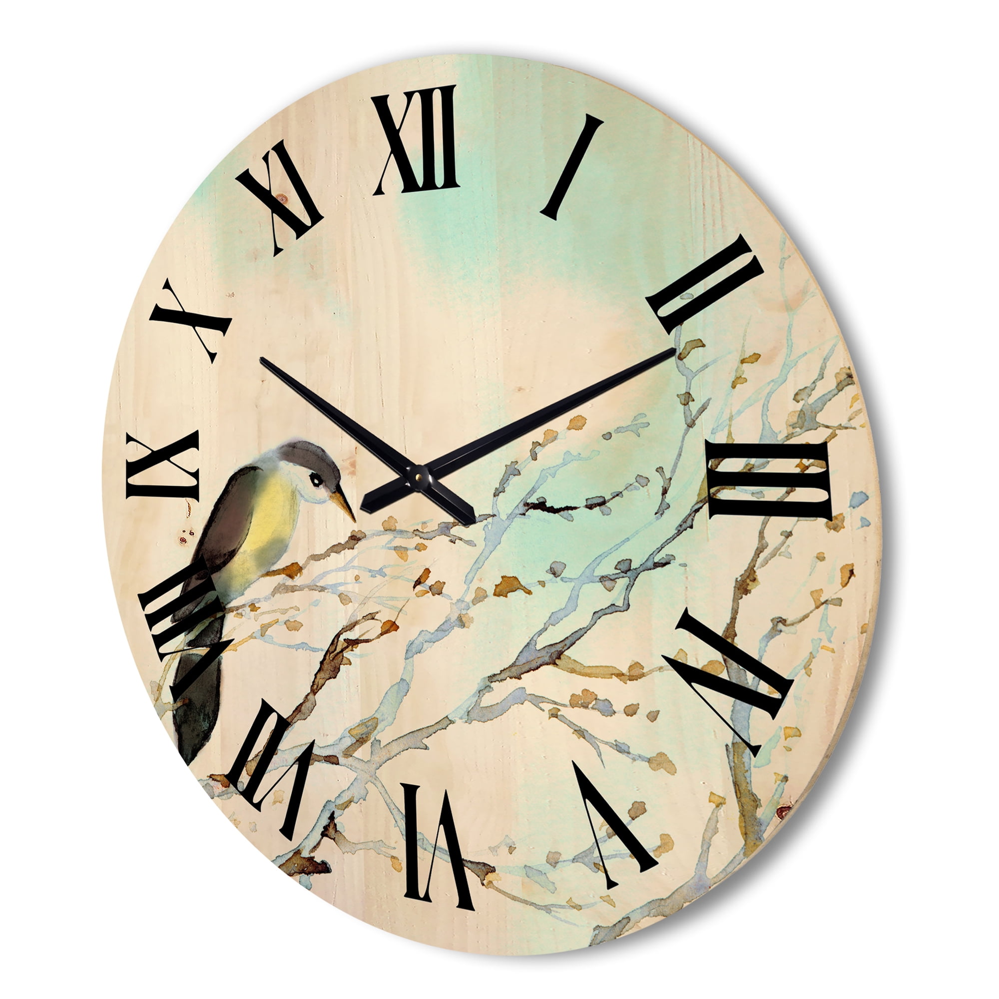 Designart 'Bird Sitting On Old Bare Tree With Blue Cloudy Sky' Traditional Wood Wall Clock