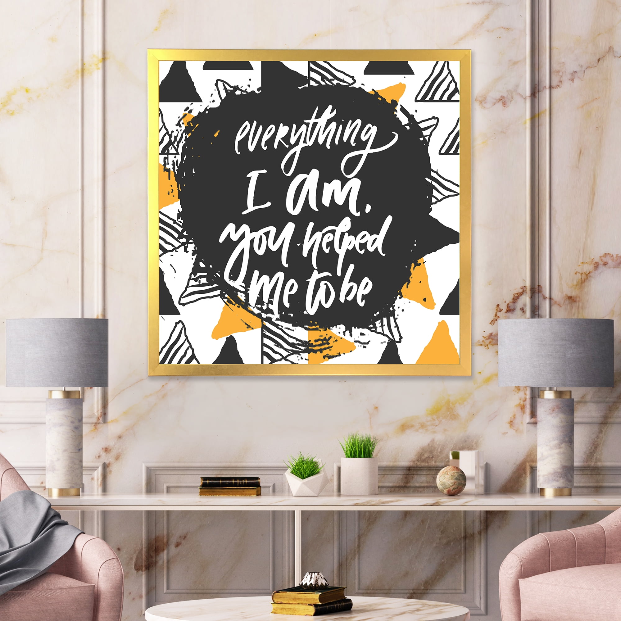 Designart 'Everything I Am You Helped Me To Be On Triangle Pattern' Mid-Century Modern Framed Art Print