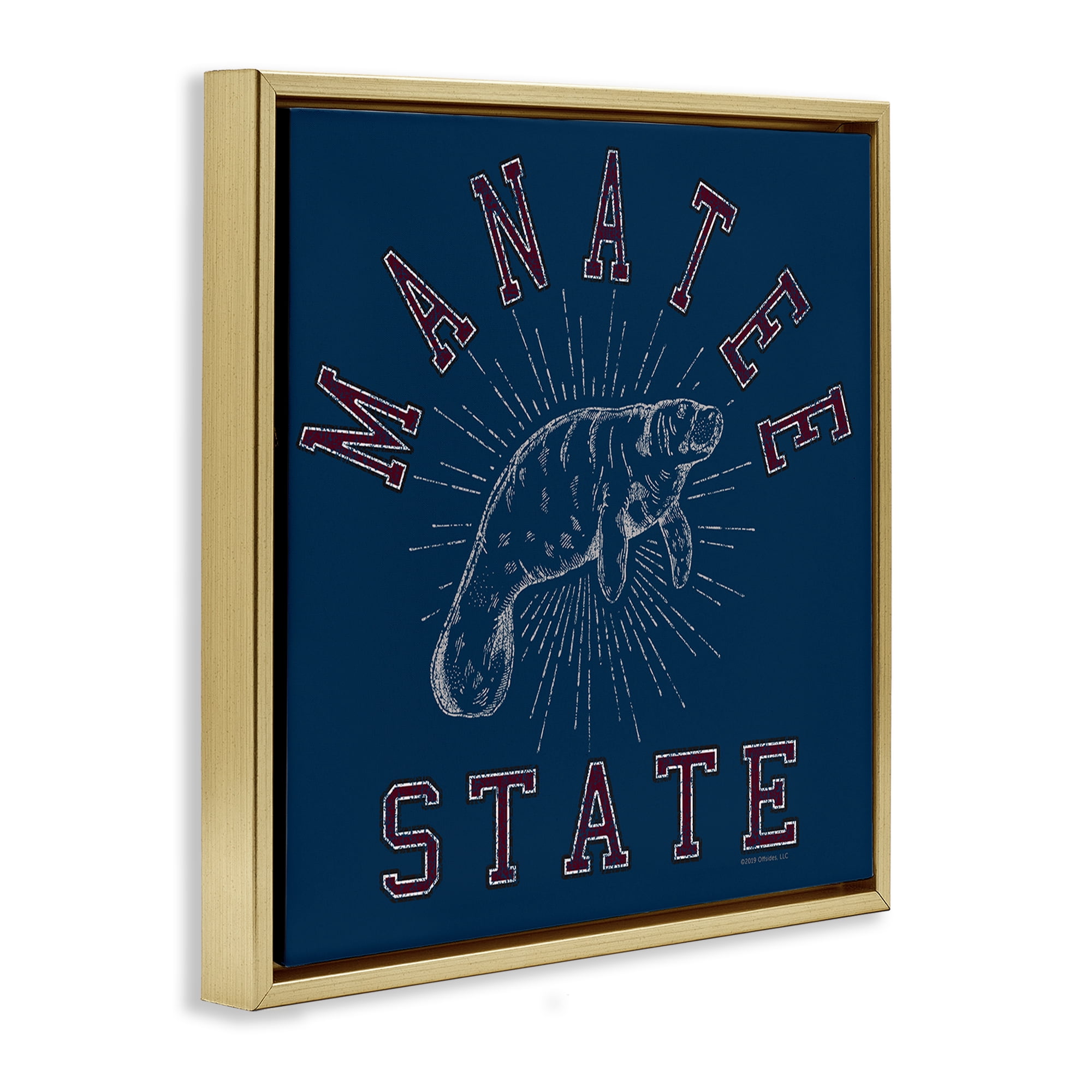 Stupell Industries Vintage Manatee State Animals Painting Gold Floater Framed Canvas Art Print Wall Art, 18 x 18