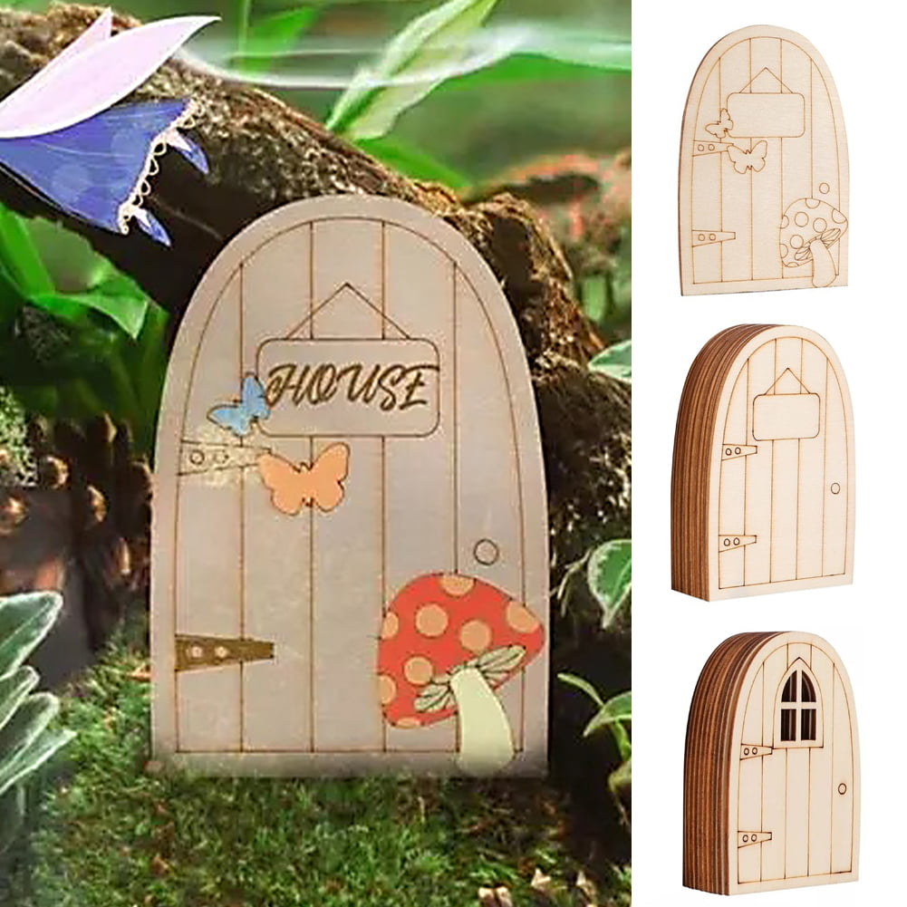Miniature Garden Door Dollhouse Wooden Door Fairy Houses Accessories DIY Craft Decoration Assembly Kit for Home Office Birthday Wedding Party Decoration Fairy House Doors and Windows 