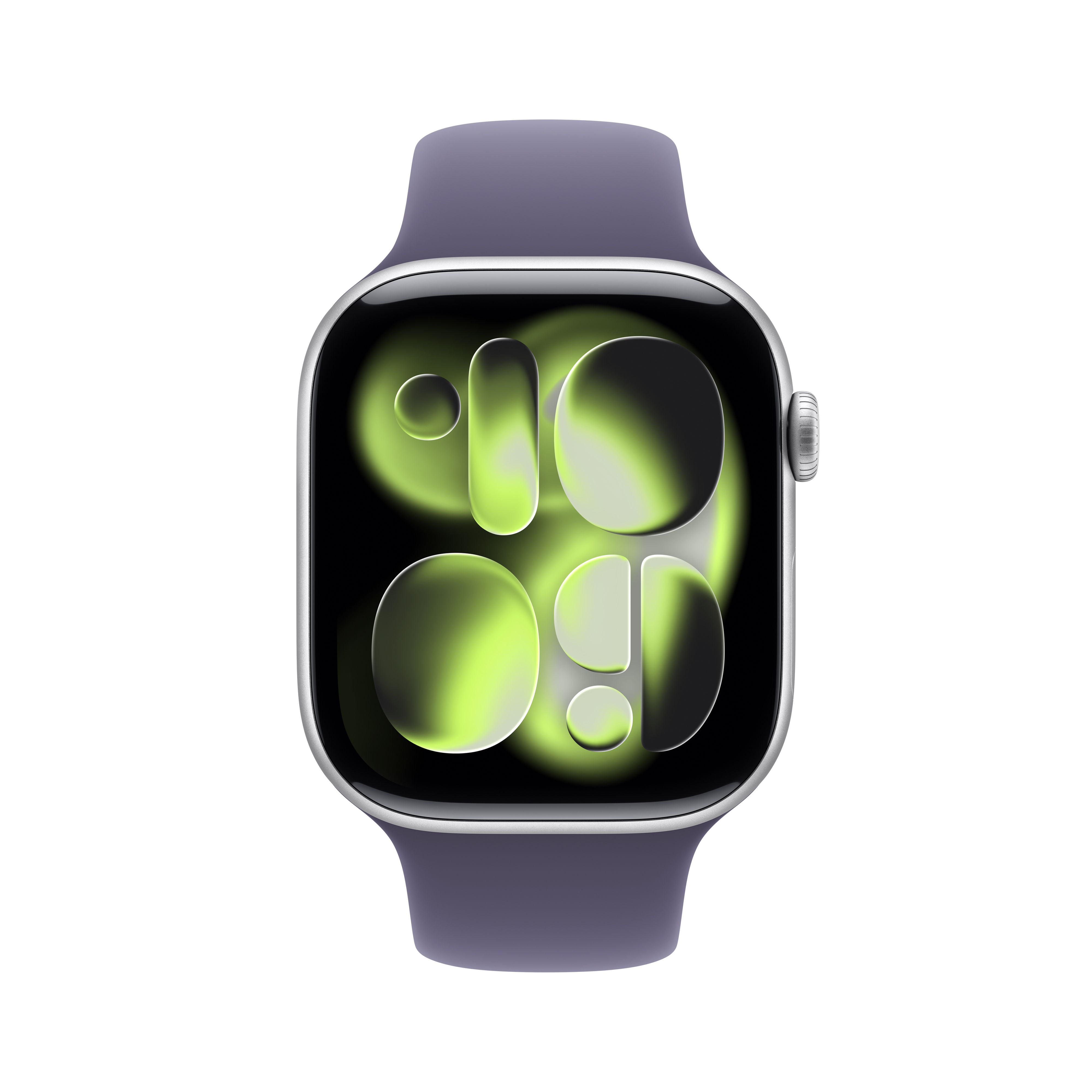 Open Box Apple Watch Series 11 [GPS 46mm] Smartwatch with Silver Aluminum Case with Purple Fog Sport Band - M/L