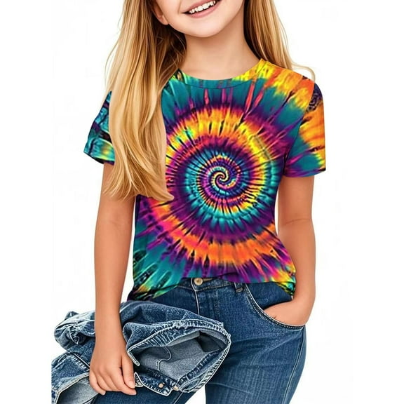 VKOYWKM Tie Dye T Shirts for Toddler Boys Girls T Shirts Trendy Colorful Graphic Kids Tees Shirts Short Sleeve Loose Fit Crew Neck Summer Tshirts for 3-14 Years