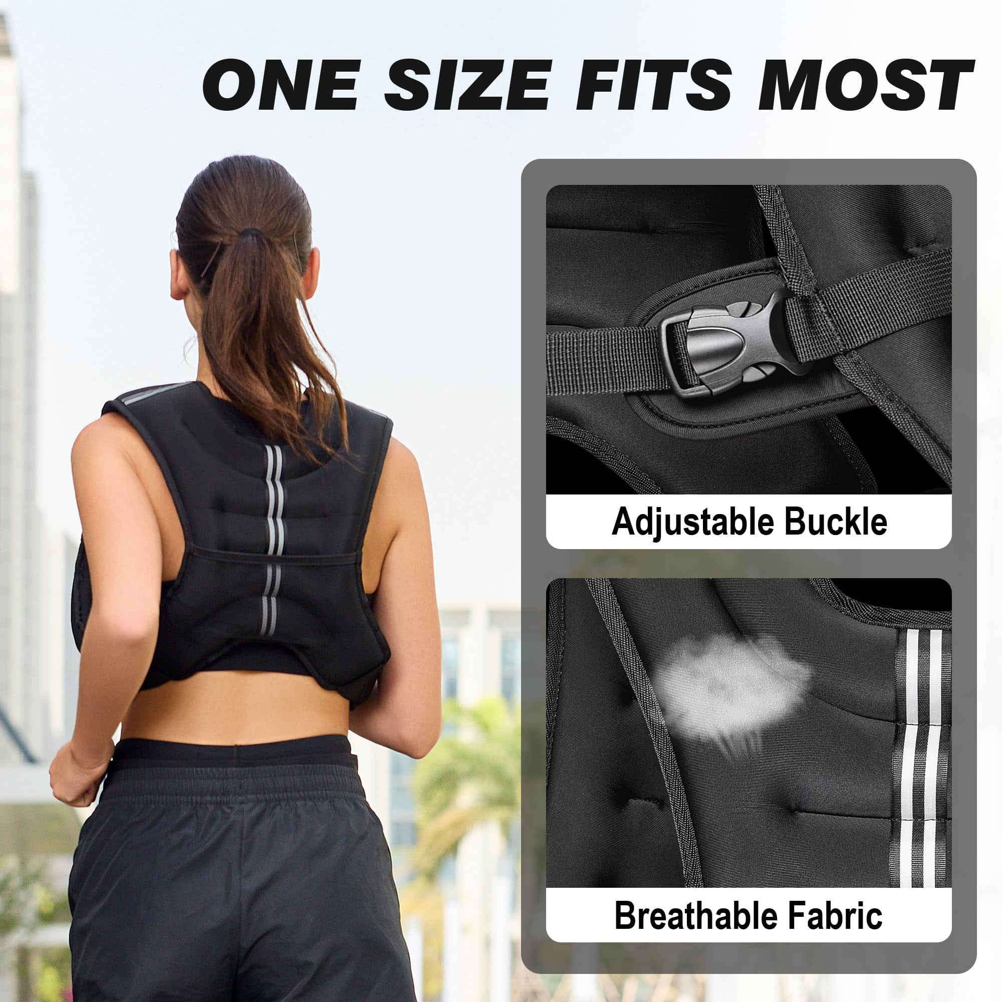 Weighted Vest for Men Women,  6LB 8LB 12LB 16LB 20LB 25LB 30LB Weights Vest with Adjustable Buckles & Reflective Stripes | Weight Vest for Walking Running Hiking Workout Gym training