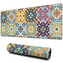 Long Mouse Pads for Desk,Multicolor Ethnic Floral Pattern Desk Mats on Top Of Desks, Desk Mouse Pad Extra Large with 3mm Non-Slip Base and Stitched Edge for Gaming,Office,Work,Home 31.5"x11.8"