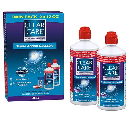 Clear Care Hydrogen Peroxide Contact Lens Cleaning and Disinfecting Liquid Solution, Two 12 oz Count Per Pack