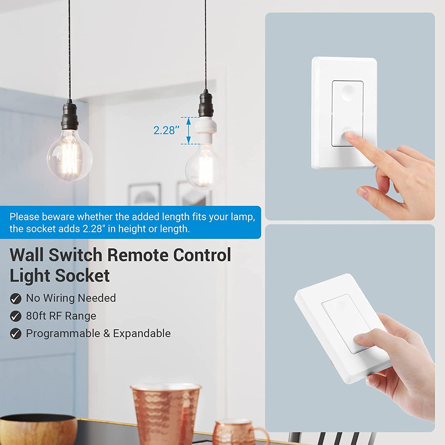 DEWENWILS Light Socket to Plug Adapter with 100ft Remote Control, 2 Prong Light Socket Adapter, and E26/E27 Light Bulb Outlet Socket Adapter HRLC11A