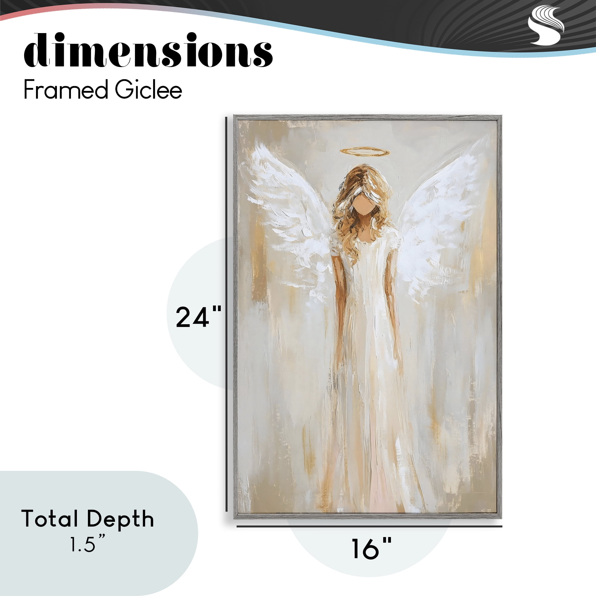 Divine White Robe Angel Gray Framed Giclee Art, design by Petal Prints Design