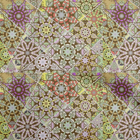 oneOone Cotton Poplin Dark Olive Green Fabric Moroccan Mosaic Floral Sewing Craft Projects Fabric Prints By Yard 42 Inch Wide