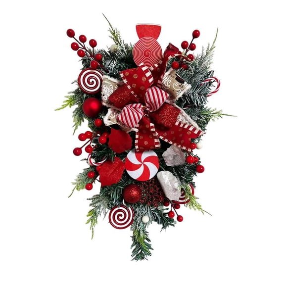 IFRINID Christmas Teardrop Swag, 19.69 in PVC Candy Cane and Pine Hanging Decoration for Door Wall and Mantel