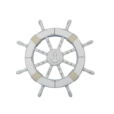 Rustic White Ship Wheel With Anchor 18 Decor Beach Theme Rustic White Ship Wheel With Anchor 18 Decor Beach Theme