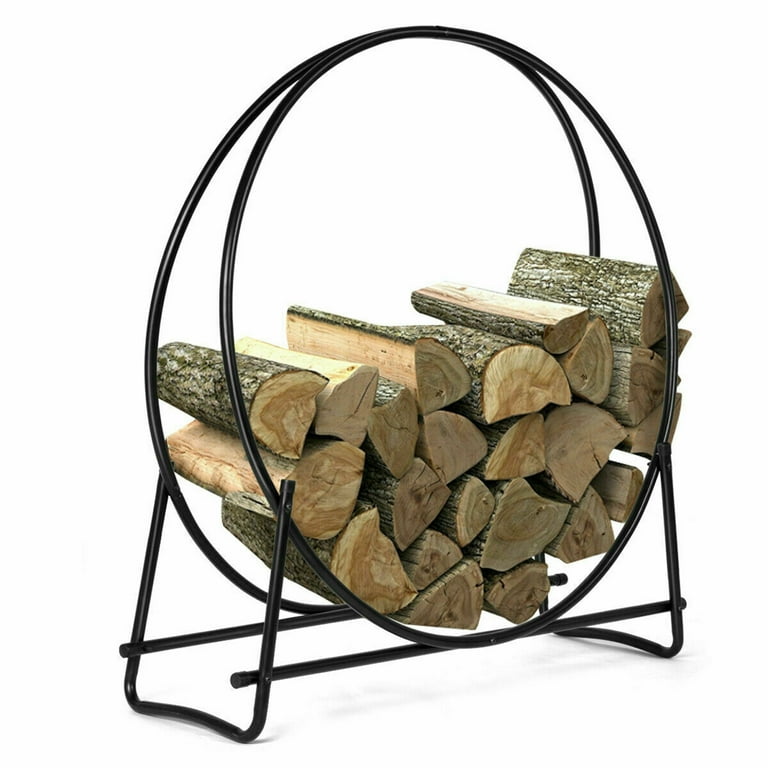 Gymax 40'' Steel Tubular Log Hoop Round Firewood Storage Holder Rack Gymax 40'' Steel Tubular Log Hoop Round Firewood Storage Holder Rack