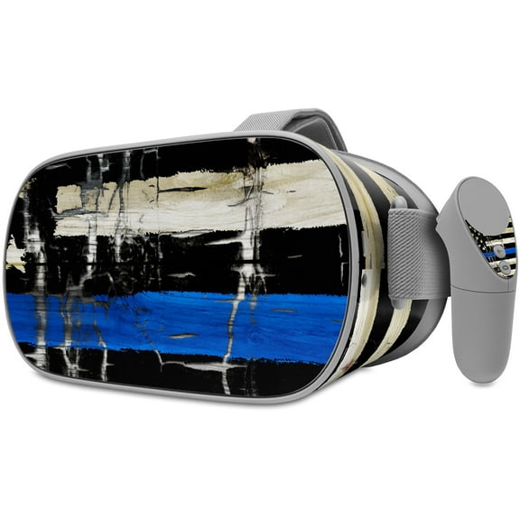 Decal style Skin Wrap compatible with Oculus Go Headset - Painted Faded Cracked Blue Line Stripe USA American Flag (OCULUS NOT INCLUDED)