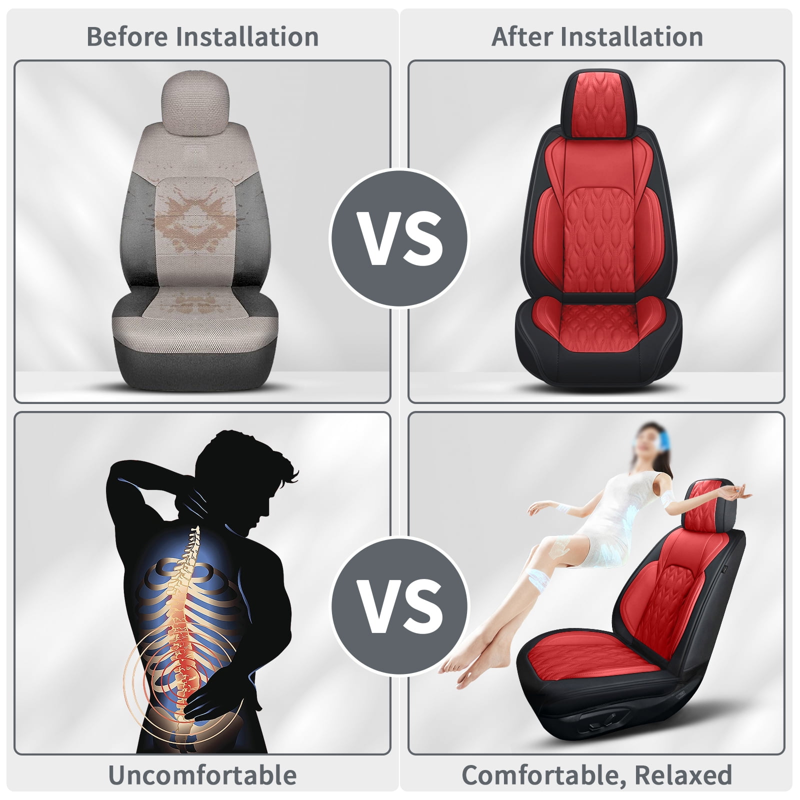 LAONNVIR Black Front Car Seat Covers,Stylish Breathable Leather Automotive Seat Protectors,Airbag Compatible Auto Interior Accessories Custom Fit for Honda CRV 2007-2025,Black&Red
