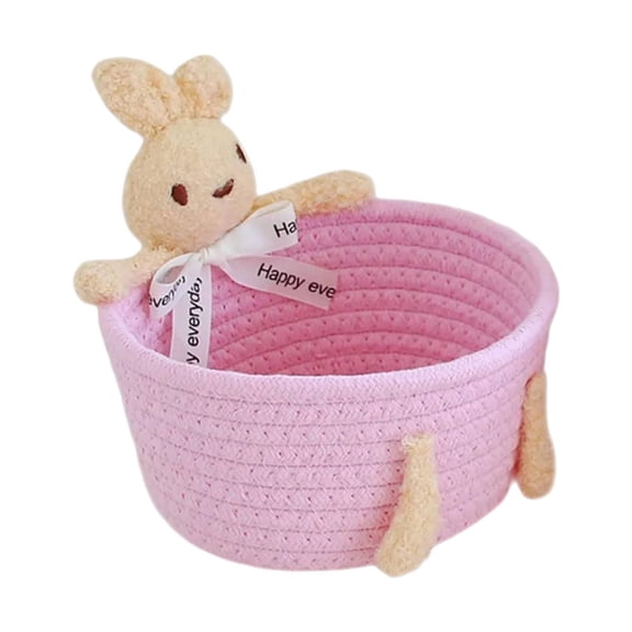 Woven Basket with Plush Bunny Decor, Personalized Easter Basket for Children, Cute Easter Gift Basket for Boys, Girls, Easter Egg Hunts, or Spring Party Decor Mini Pink, 3.94x7.9x6.7"